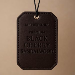 Elegant Leather Hanging Air Freshener - Premium Black Cherry & Sandalwood Scent